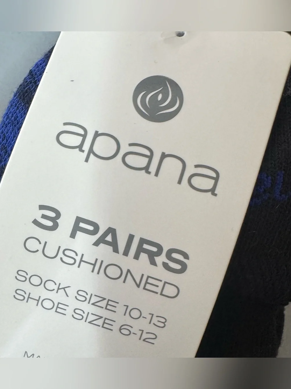 Apana Black Athletic Ankle Socks w/ Blue Logo Accents (3 Pairs) cushioned comfy